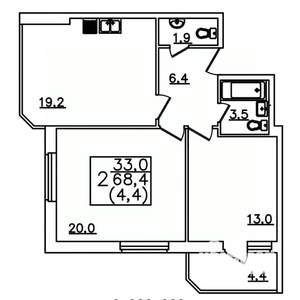 2-к квартира, строящийся дом, 68м2, 9/12 этаж
