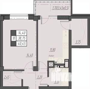 1-к квартира, строящийся дом, 40м2, 4/8 этаж