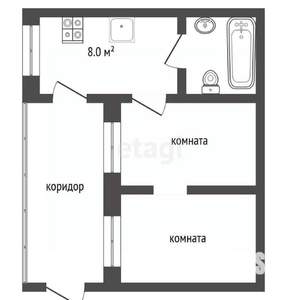 2-к квартира, вторичка, 46м2, 1/2 этаж