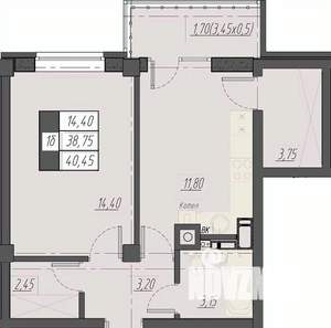 1-к квартира, строящийся дом, 40м2, 6/8 этаж