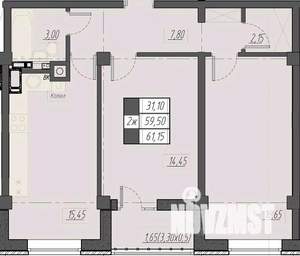 2-к квартира, строящийся дом, 61м2, 7/8 этаж