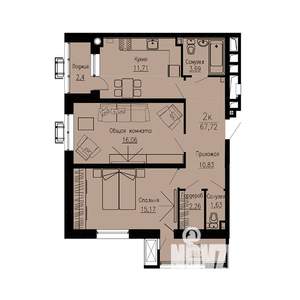 2-к квартира, строящийся дом, 68м2, 2/12 этаж