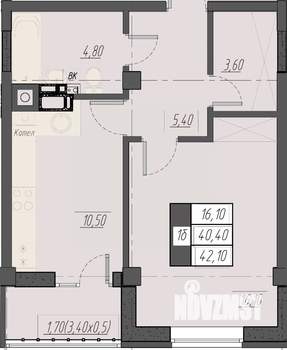 1-к квартира, строящийся дом, 42м2, 2/8 этаж