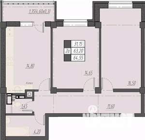 2-к квартира, строящийся дом, 65м2, 8/8 этаж