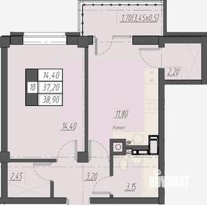 1-к квартира, строящийся дом, 39м2, 8/8 этаж