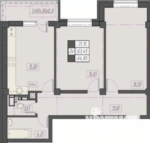 2-к квартира, строящийся дом, 65м2, 8/8 этаж