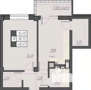 1-к квартира, строящийся дом, 40м2, 8/8 этаж