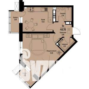 1-к квартира, строящийся дом, 50м2, 3/12 этаж