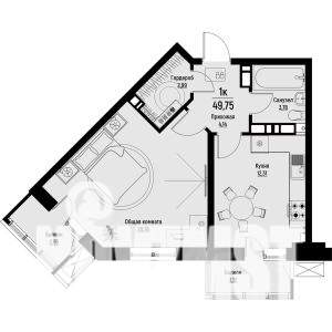 1-к квартира, строящийся дом, 50м2, 6/12 этаж