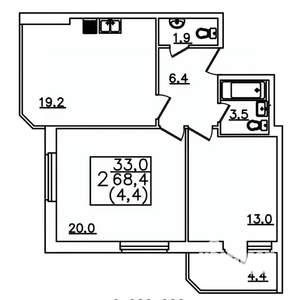 2-к квартира, строящийся дом, 68м2, 1/12 этаж