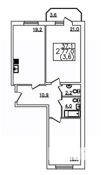 2-к квартира, строящийся дом, 77м2, 3/12 этаж