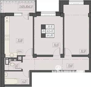 2-к квартира, строящийся дом, 65м2, 6/8 этаж