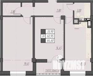 2-к квартира, строящийся дом, 65м2, 5/8 этаж