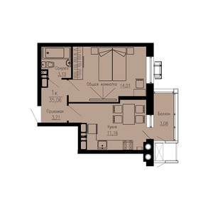 1-к квартира, строящийся дом, 35м2, 8/12 этаж