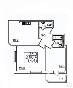2-к квартира, вторичка, 68м2, 6/12 этаж