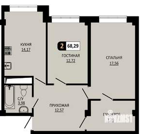 2-к квартира, вторичка, 68м2, 1/10 этаж