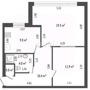 2-к квартира, вторичка, 57м2, 4/4 этаж