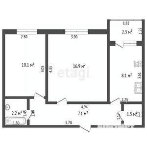 2-к квартира, вторичка, 46м2, 1/3 этаж