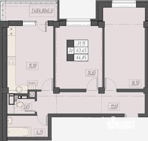 2-к квартира, строящийся дом, 65м2, 3/8 этаж