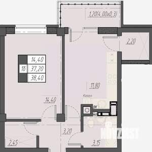 1-к квартира, строящийся дом, 38м2, 2/8 этаж