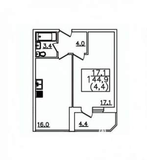 1-к квартира, вторичка, 45м2, 4/12 этаж