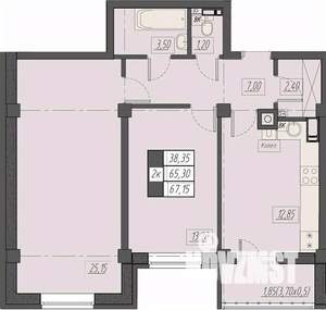 2-к квартира, строящийся дом, 67м2, 8/8 этаж