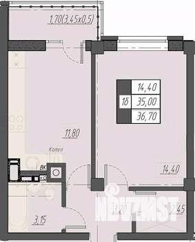 1-к квартира, строящийся дом, 37м2, 7/8 этаж