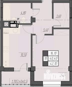 1-к квартира, строящийся дом, 42м2, 5/8 этаж