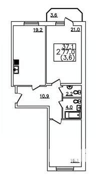 2-к квартира, строящийся дом, 77м2, 6/12 этаж