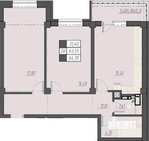 2-к квартира, строящийся дом, 65м2, 5/8 этаж