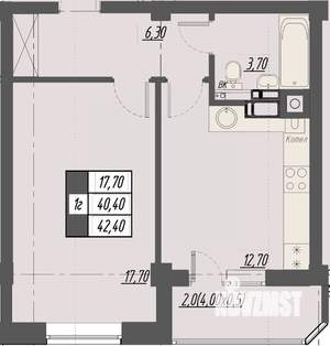 1-к квартира, строящийся дом, 42м2, 5/8 этаж