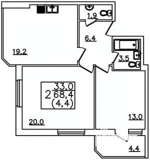 2-к квартира, строящийся дом, 68м2, 9/12 этаж