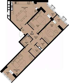 3-к квартира, строящийся дом, 93м2, 8/12 этаж