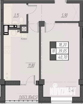 1-к квартира, строящийся дом, 41м2, 6/8 этаж