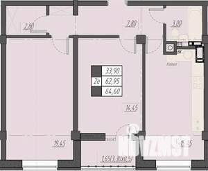 2-к квартира, строящийся дом, 65м2, 5/8 этаж