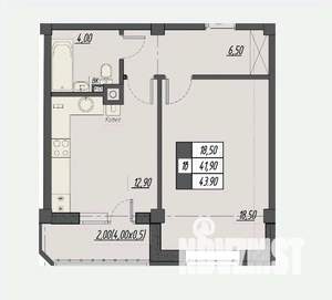 1-к квартира, строящийся дом, 44м2, 1/8 этаж