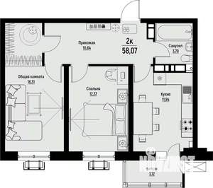 2-к квартира, вторичка, 58м2, 12/12 этаж