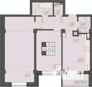 2-к квартира, строящийся дом, 67м2, 3/8 этаж