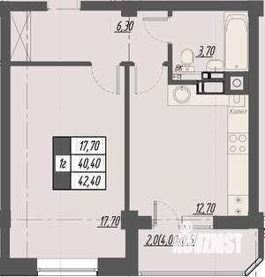 1-к квартира, строящийся дом, 42м2, 3/8 этаж