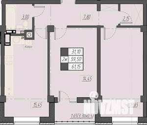 2-к квартира, строящийся дом, 61м2, 4/8 этаж
