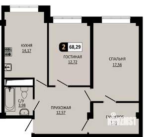 2-к квартира, вторичка, 68м2, 1/10 этаж