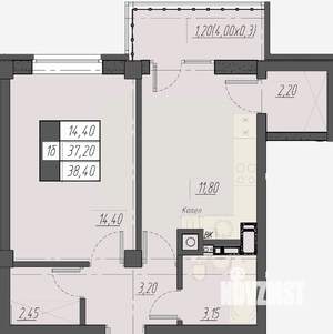 1-к квартира, строящийся дом, 38м2, 6/8 этаж