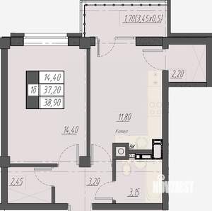 1-к квартира, строящийся дом, 39м2, 8/8 этаж