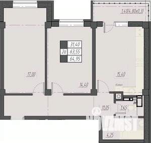 2-к квартира, строящийся дом, 65м2, 7/8 этаж