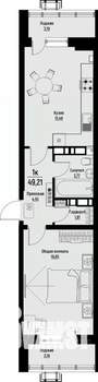 1-к квартира, вторичка, 49м2, 4/12 этаж