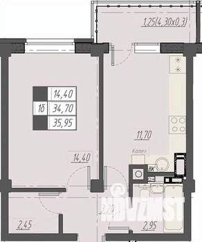 1-к квартира, строящийся дом, 36м2, 3/8 этаж