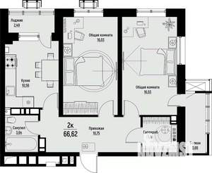 2-к квартира, вторичка, 67м2, 5/12 этаж