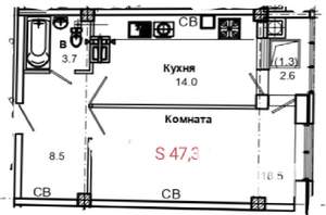 1-к квартира, строящийся дом, 47м2, 2/10 этаж