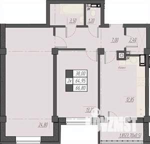 2-к квартира, строящийся дом, 67м2, 7/8 этаж