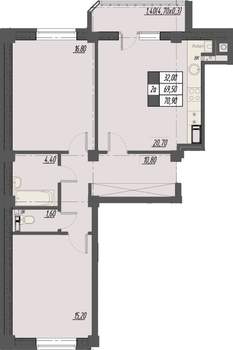 2-к квартира, строящийся дом, 71м2, 4/8 этаж